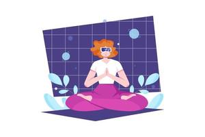 mujer haciendo meditación en el metaverso vector