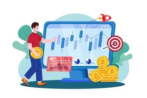 Man looking at Cryptocurrency Trading Desk vector