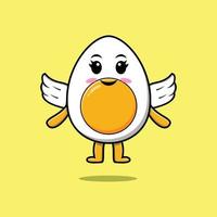 Cute cartoon boiled egg character with happy expression in modern style design vector