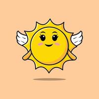 Cute cartoon sun character wearing wings