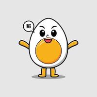 Cute cartoon boiled egg character with happy expression in modern style design vector