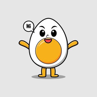 Cute cartoon boiled egg character with happy expression in modern style design
