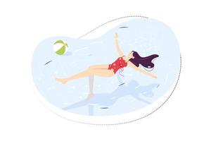 mujeres jóvenes descansando y nadando en la piscina vector