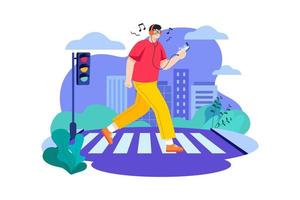 Man listening music while walking vector