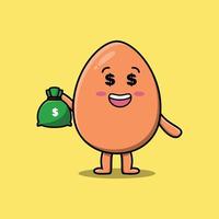 Cute cartoon brown cute egg character with happy expression in modern style design vector