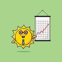 Cute cartoon sun businessman present information vector