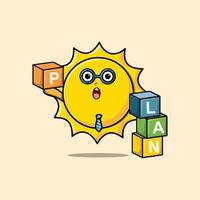 Cute cartoon sun businessman stacking plan box vector