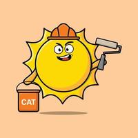 Cute cartoon sun as a builder character painting vector