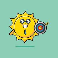 Cute cartoon sun businessman hold target and arrow vector