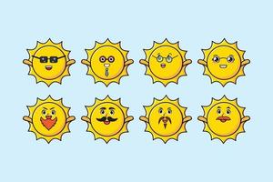 Set kawaii sun cartoon with different expressions vector