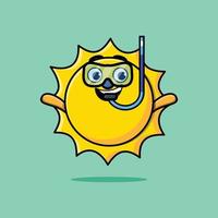 Cute cartoon sun diver with swimming glass vector