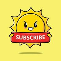 Cute cartoon sun holding red subscribe board vector