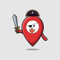 Cute cartoon maps icon pirate with hat and sword vector