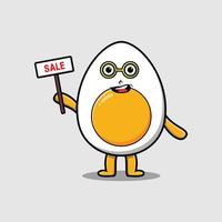 Cute cartoon boiled egg character with happy expression in modern style design vector