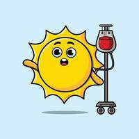 linda caricatura de sol con transfusión de sangre vector