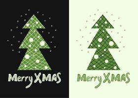 Merry Xmas quote with christmas tree. Unique handwriting wishes. Design element for congratulation card, banner or flyer. Vector illustration