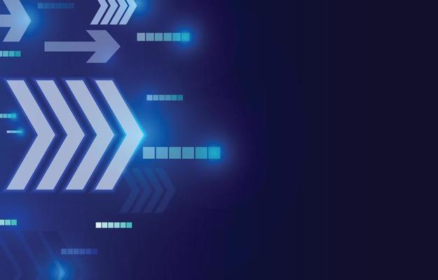 arrows and dots technology with line shapes on dark blue background. abstract futuristic Illustration Vector design digital social network connect concept.