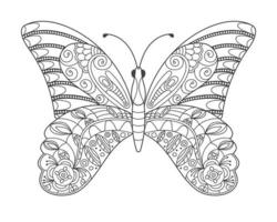 Beautiful butterfly in doodle style. The hand drawn illustration can be used for children's or adult coloring books and for tattoos. Isolated image in zentangle style, on a white background. vector