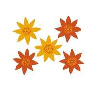 Abstract retro isolated flowers on white background. Colorful vector illustration. Groovy geometric flowers, hippie style. 60s, 70s