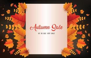 Autumn background with leaves golden yellow with square frames, and discounted letters. fall concept,For wallpaper, postcards, greeting cards, website pages, banners, online sales. Vector illustration