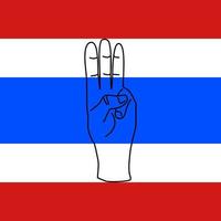 icono de contorno de saludo de tres dedos en el fondo de la bandera nacional tailandesa indica libertad, igualdad, hermandad. vector