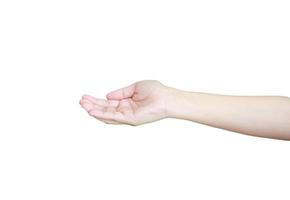 Open a woman's hand, palm up isolated on white background photo