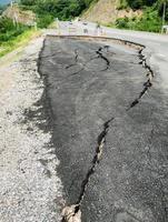 asphalt road cracked and broken texture photo