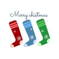 tarjeta de navidad con icono de calcetines, decorada para la noche de navidad. vector