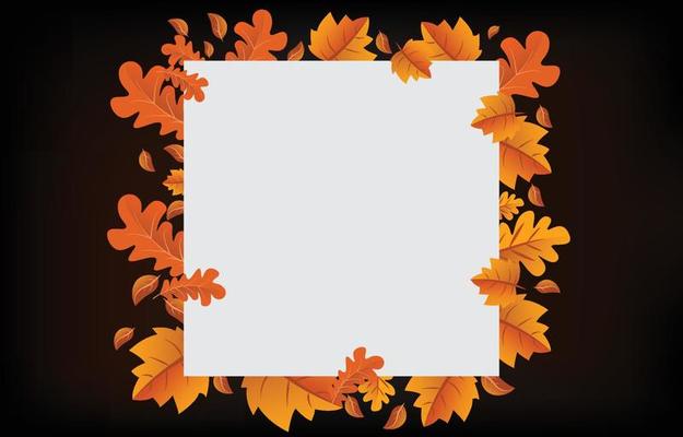 Autumn background with leaves golden yellow with square frames, and discounted letters. fall concept,For wallpaper, postcards, greeting cards, website pages, banners, online sales. Vector illustration