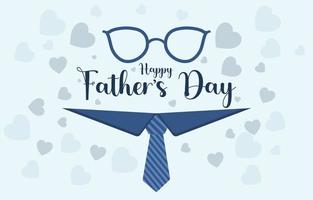 Vector illustration of Father's Day greeting card, with Happy Father's Day lettering decorated with hearts and blue background.