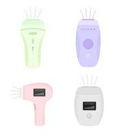 Photo and laser epilator. Hair removal procedure. Set of signs for beauty salon. Modern vector illustration in flat cartoon style.