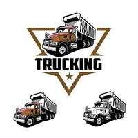 plantilla de vector de logotipo de emblema de empresa de camiones de 18 ruedas prefabricada premium