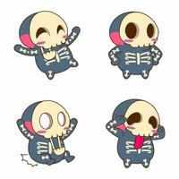 cute skeleton doodle sticker, skeleton illustration vector