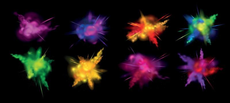 Realistic Colored Splashes Powder Icon Set