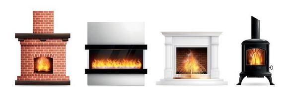 Fireplace Realistic Icons Collection vector