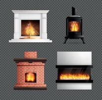 conjunto de iconos realistas de chimenea vector