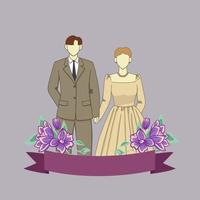 Sweet elegant couple illustrations for wedding invitations element design vector