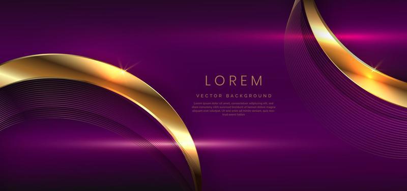 Abstract luxury golden lines curved overlapping on violet background. Template premium award design.