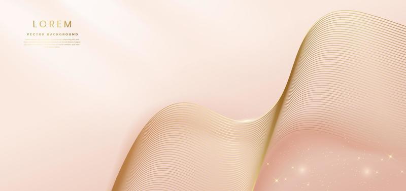 Abstract gold curved lines elegant on pastel soft pink background with copy space for text. Luxury 3d concept.