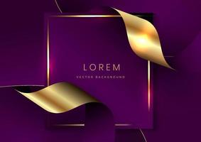 Abstract 3d curved violet and gold ribbon on violet background with lighting effect copy space for text. Luxury design style.
