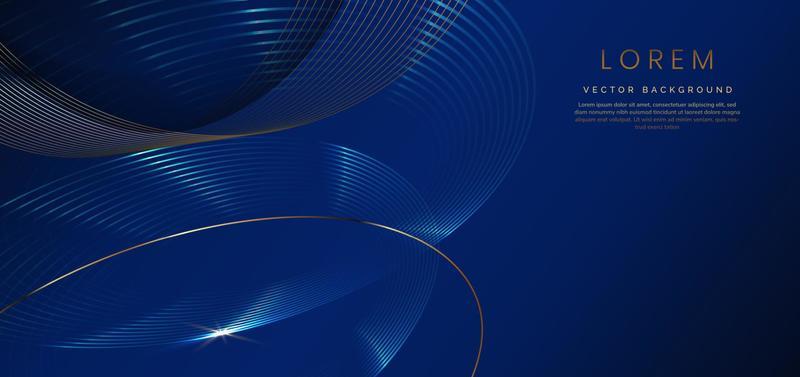 Abstract luxury golden lines curved overlapping on dark blue background. Template premium award design.