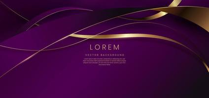 Abstract 3d gold curved ribbon on purple and dark purple background with lighting effect and sparkle with copy space for text. Luxury design style. vector