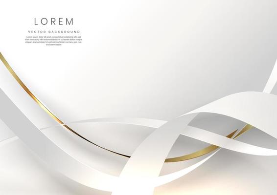 Abstract 3d gold and grey curved ribbon on white background with lighting effect. Luxury design style.