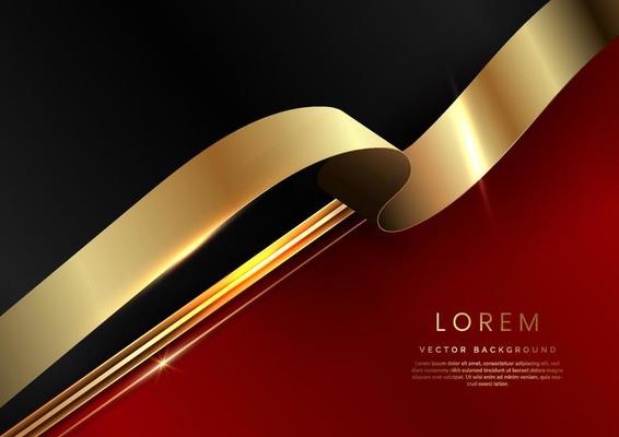 Abstract 3d template diagonal red and black with gold ribbon lines background. Luxury concept with copy space for text.