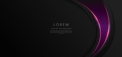 Abstract luxury violet curves with elegant golden border on black background space for text. Template design style. vector