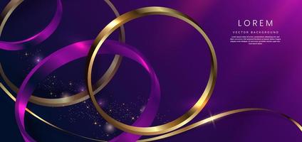 Luxury pink and blue elegant background with gold ribbon and golden circle shape overlapping 3d golden with copy space for text. vector