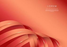 Abstract 3d curved red and gold ribbon on red background with lighting effect copy space for text. Luxury design style. vector