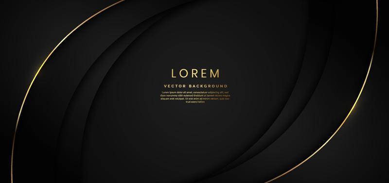 3D modern luxury template design black and grey curved shape and golden curved line background.