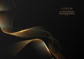 Abstract luxury golden lines curved overlapping on black background. Template premium award design. vector