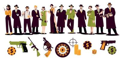 Mafia Flat Icons Set vector